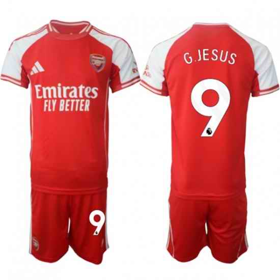 Men Arsenal FC 9 Gabriel Jesus Red 2025 Home Soccer Jersey Suit